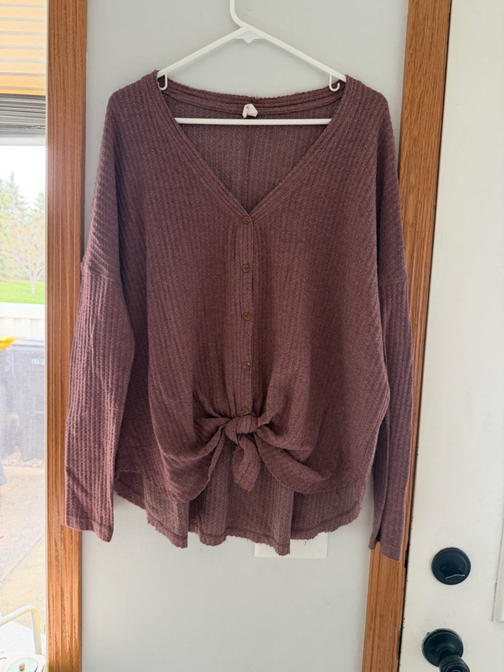 Wilfred Waffle Knit Tie-Front Top - Dusty Rose